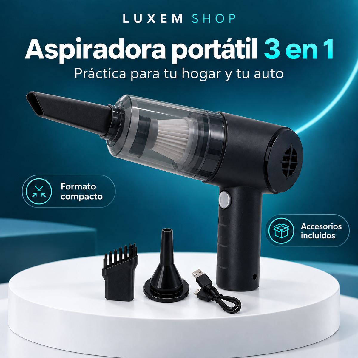 🚗 Aspiradora portátil 3 en 1 para hogar y auto