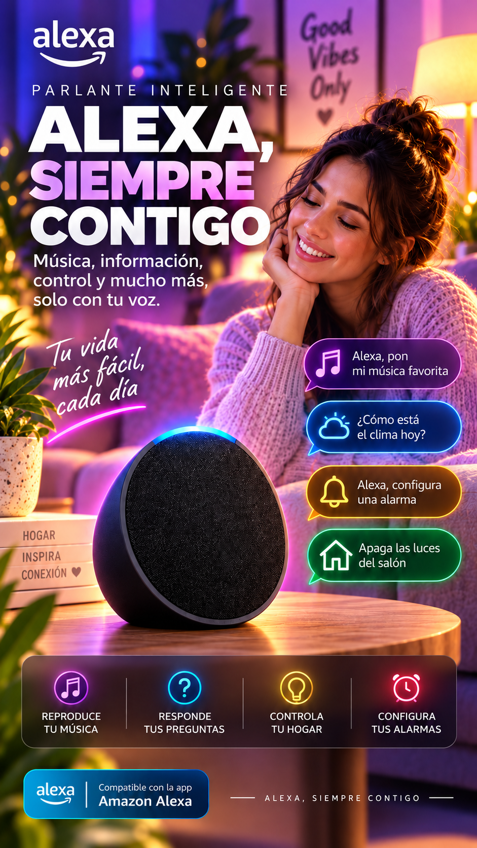 PARLANTE INTELIGENTE ECHO POP COMPATIBLE CON APP “AMAZON ALEXA”