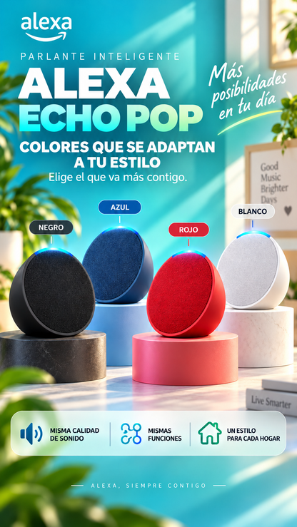 PARLANTE INTELIGENTE ECHO POP COMPATIBLE CON APP “AMAZON ALEXA”