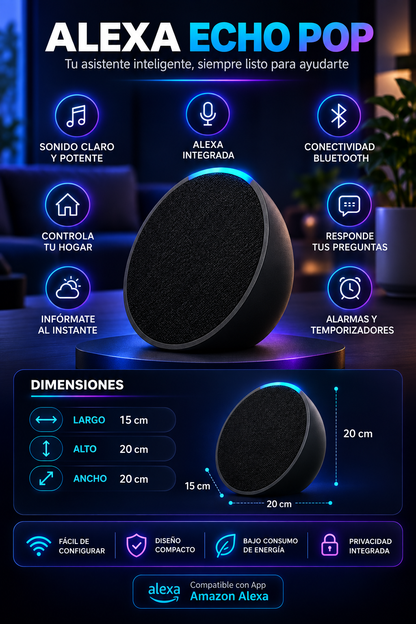 PARLANTE INTELIGENTE ECHO POP COMPATIBLE CON APP “AMAZON ALEXA”