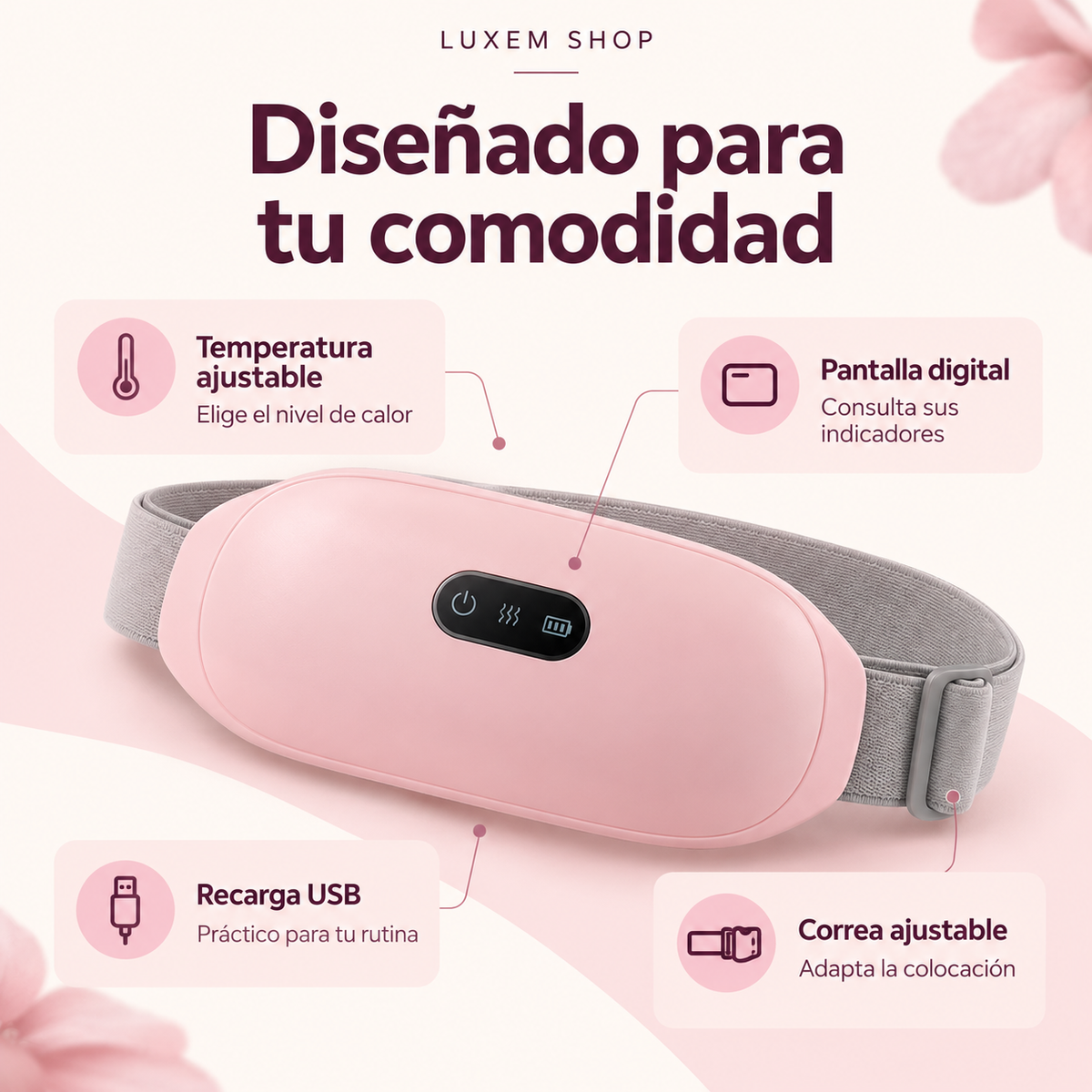 Cinturón Térmico Anticólicos Menstruales Recargable