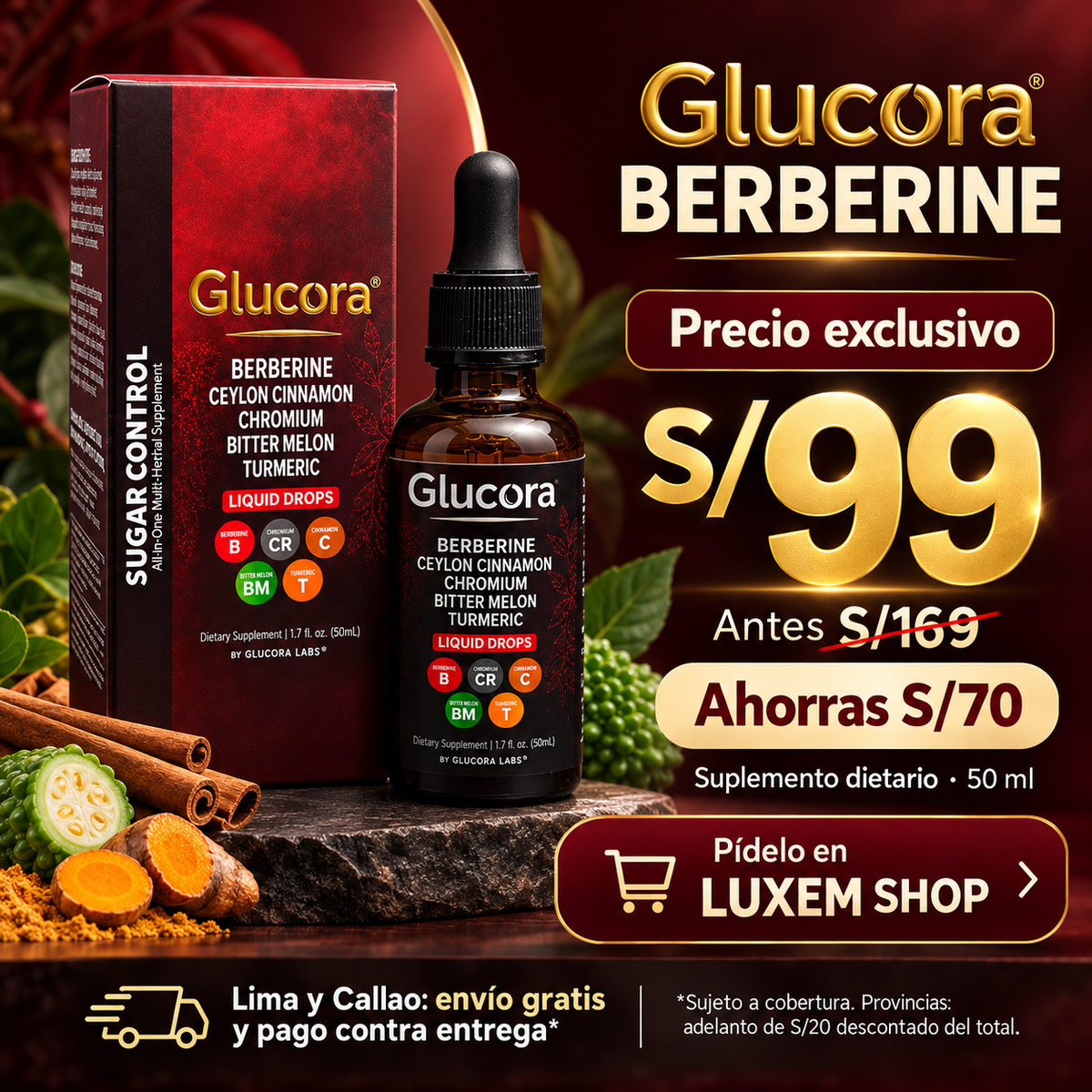 GLUCORA BERBERINE Suplemento dietario en gotas · 50 ml